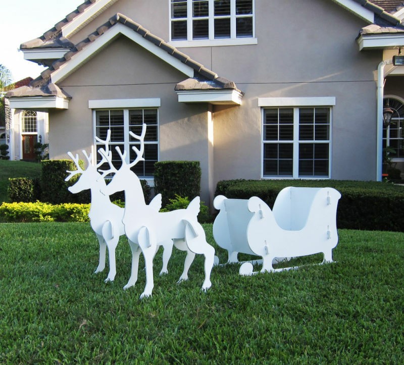 Christmas Outdoor Santa Sleigh And 2 Reindeer Set