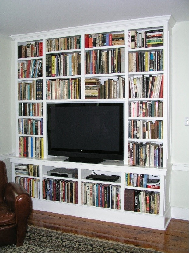 Floating shelves under flat screen