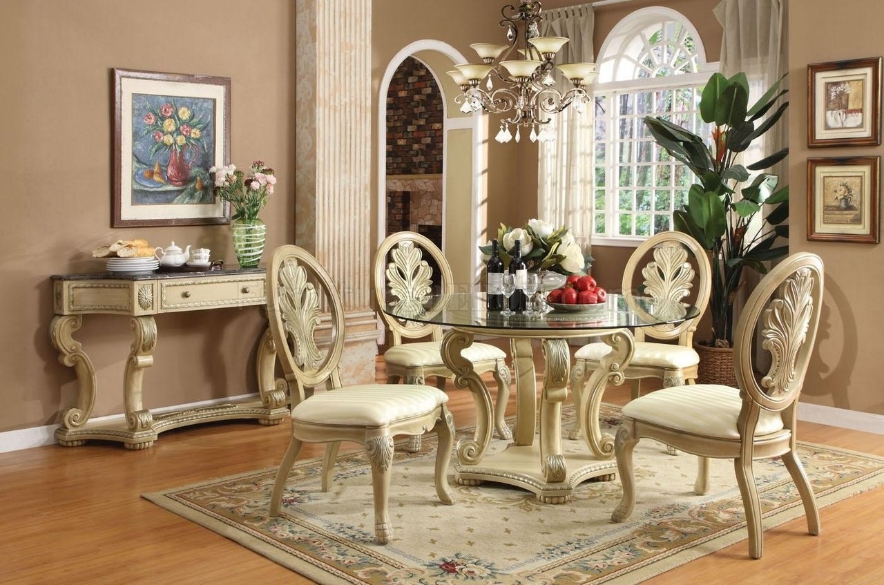 Glass top round kitchen table sets