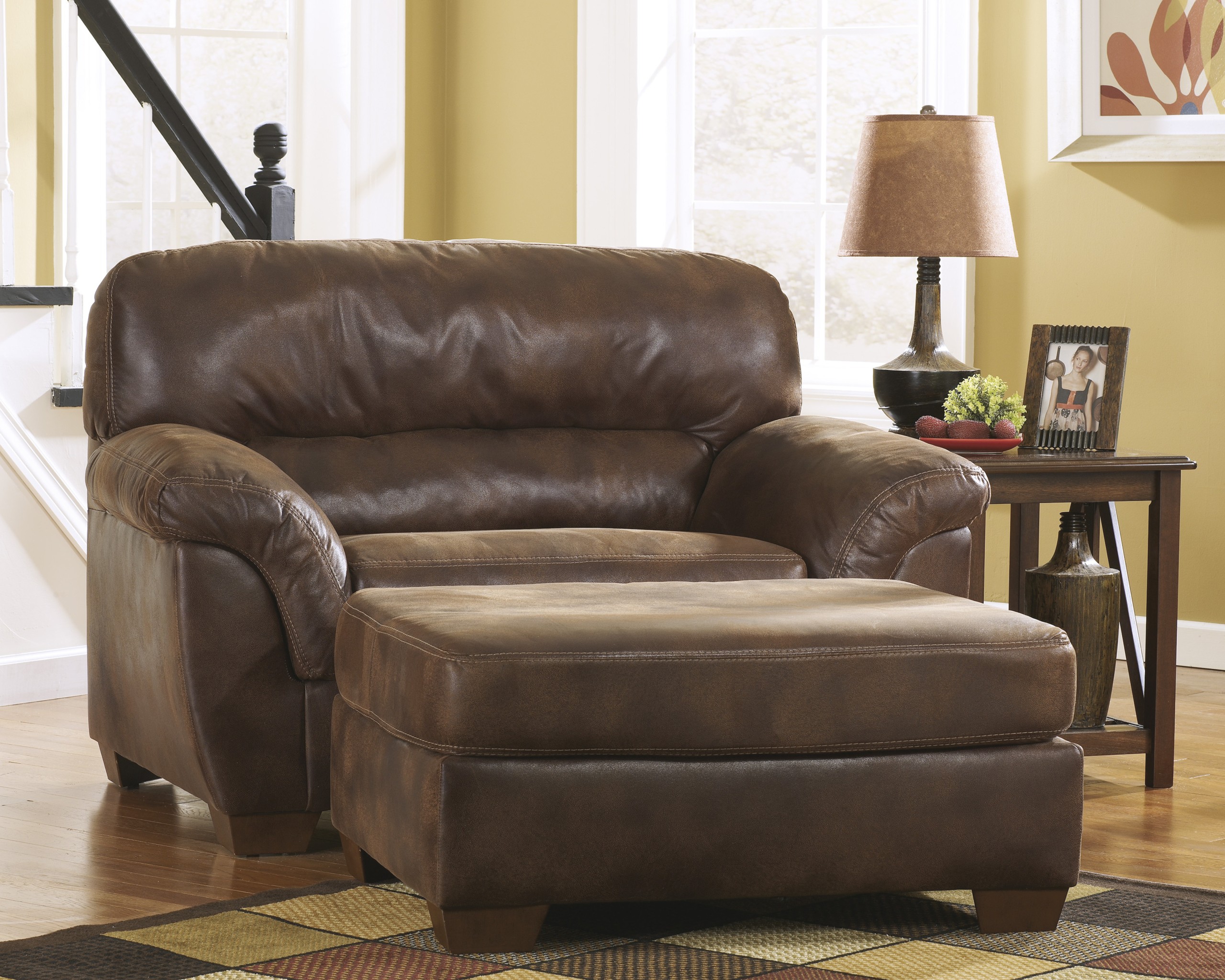 Leather chair and a half with ottoman