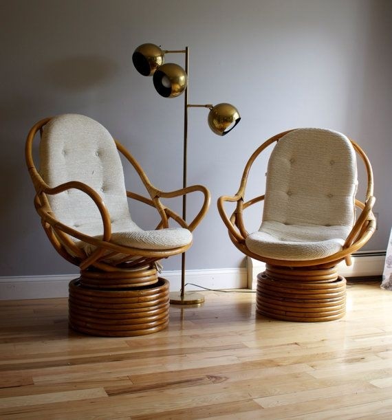 Pair of vintage rattan swivel rockers