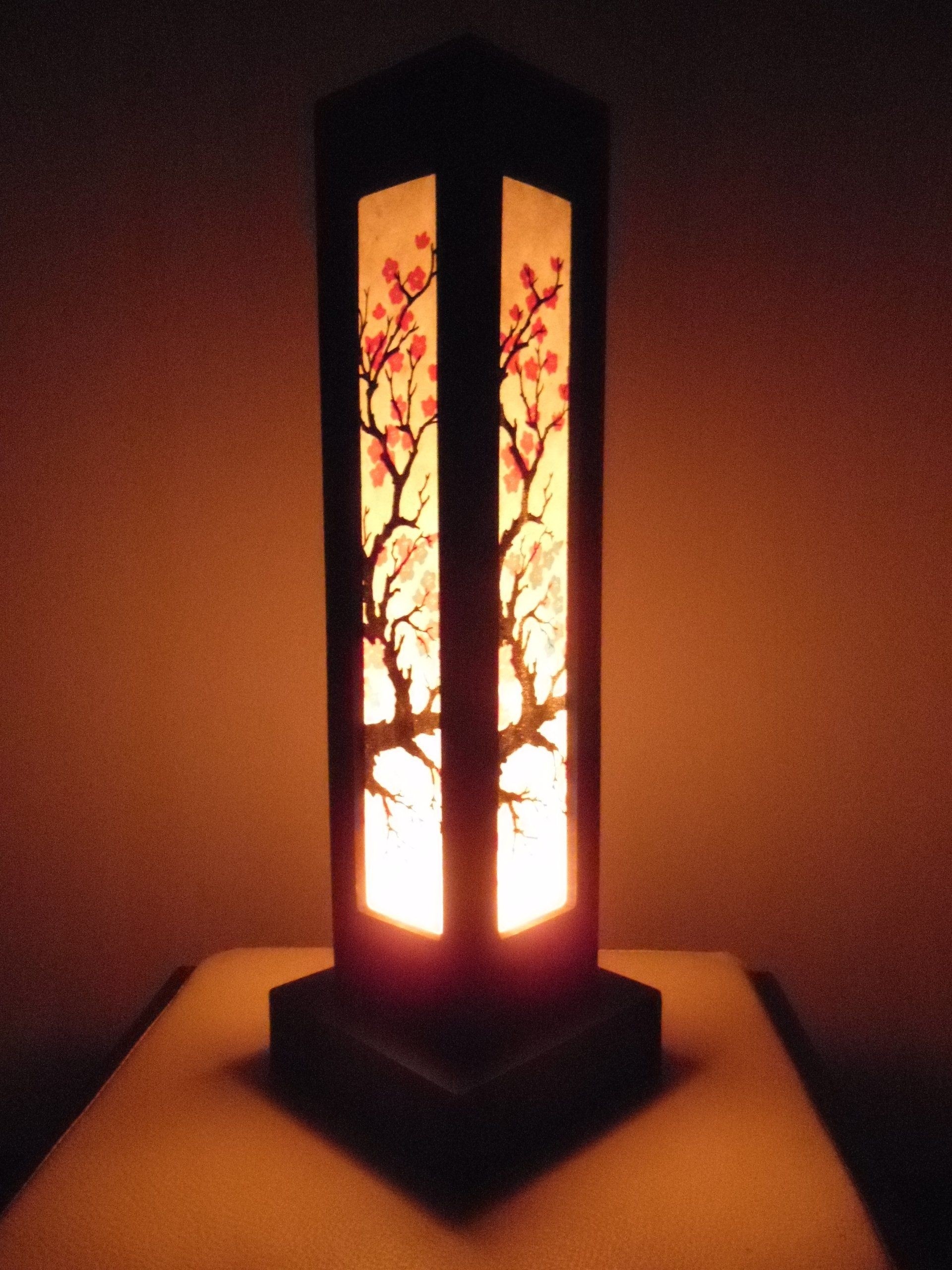 Thai Wood Lamp Handmade Oriental Japanese Red Sakura Cherry Blossom Tree Branch Bedside Table Lights or Floor Home Decor Bedroom Decoration Modern Design