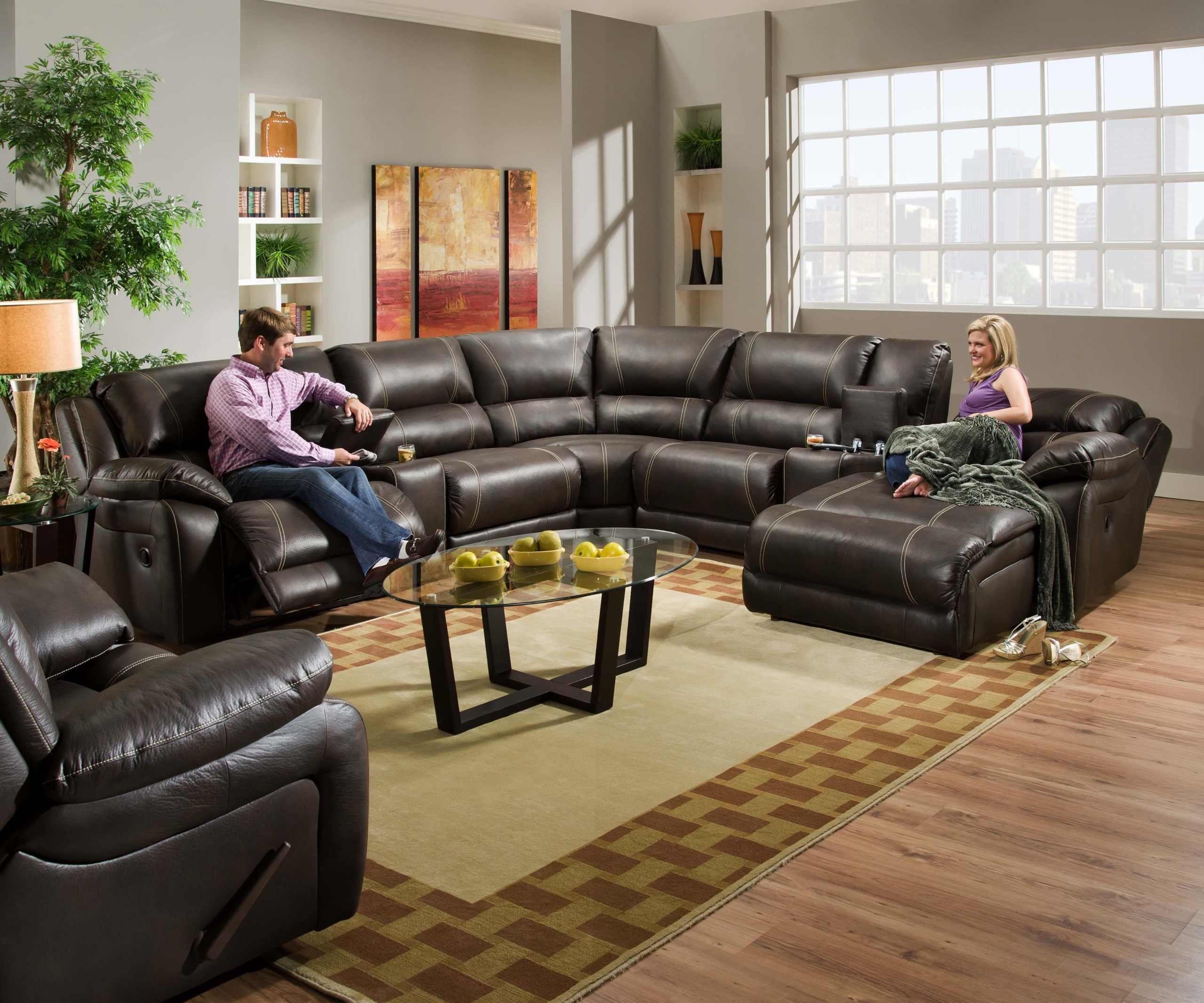 Blackjack simmons brown leather sectional sofa chaise lounge theater reclining