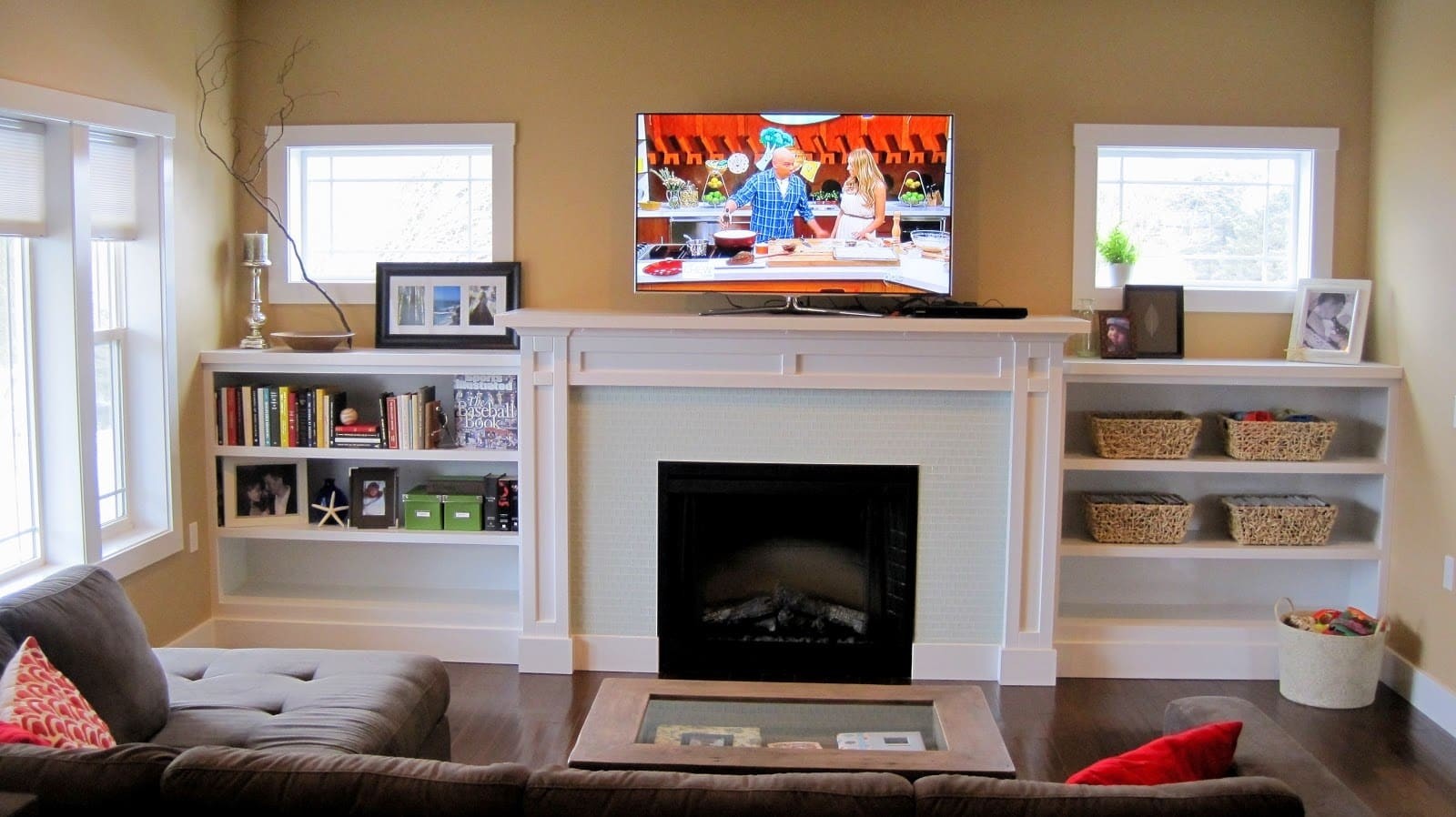 Fireplace with bookcase surround