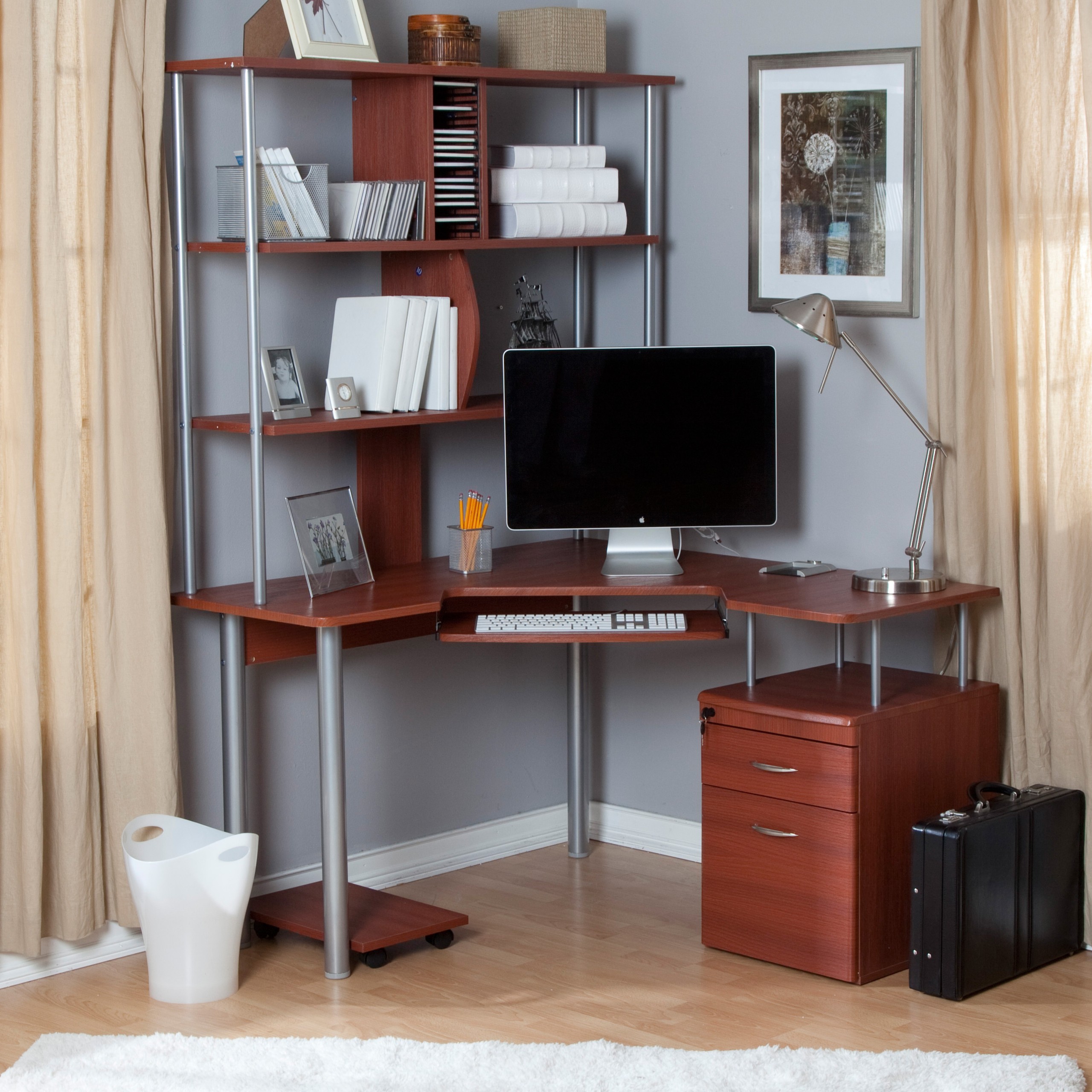 Awesome diy corner computer desk design integrated with bookshelf and