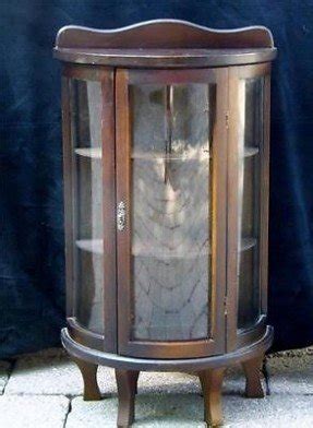 Vintage Wooden Table Top Curio Cabinet Curved Glass Wooden Shelves Nice Color