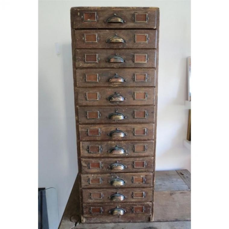 Vintage rustic solid wooden filing 12 drawer storage cabinet cupboard