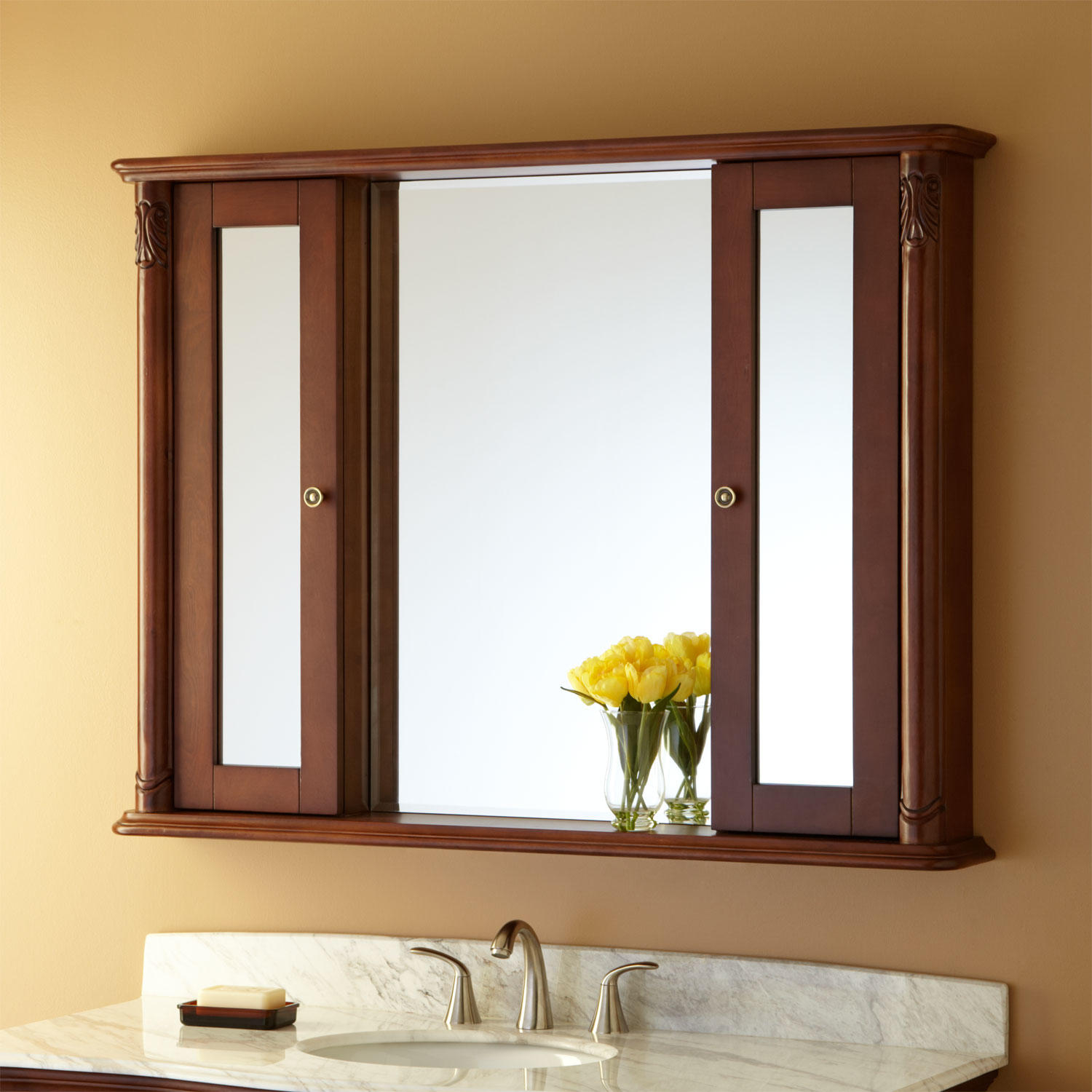 Doors for small medicine cabinets on top the washbasin made