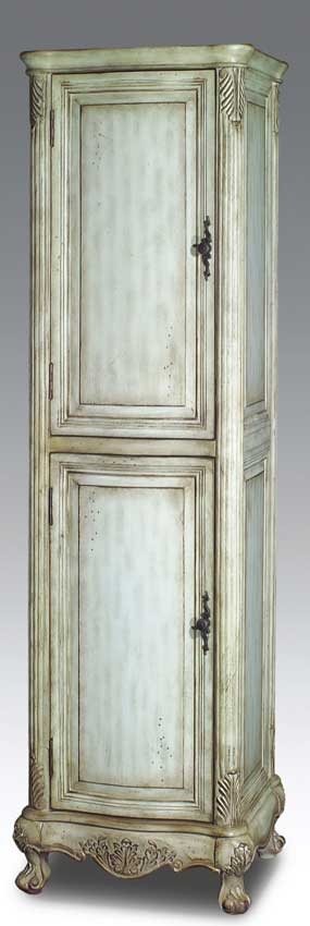 Hand carved solid wood linen cabinet matching vanity sink cabinet