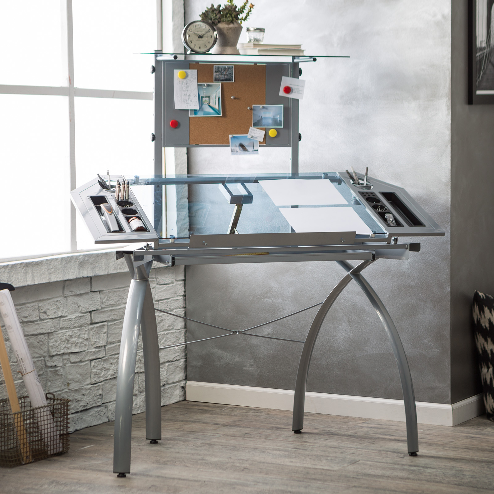 Studio designs glass top futura tower drafting station