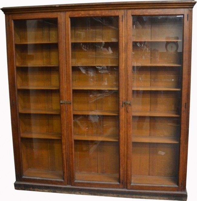 476 large wood 3 glass door library bookcase