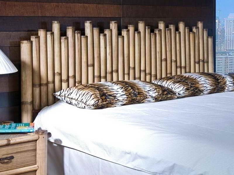 Bamboo headboard with wooden wall