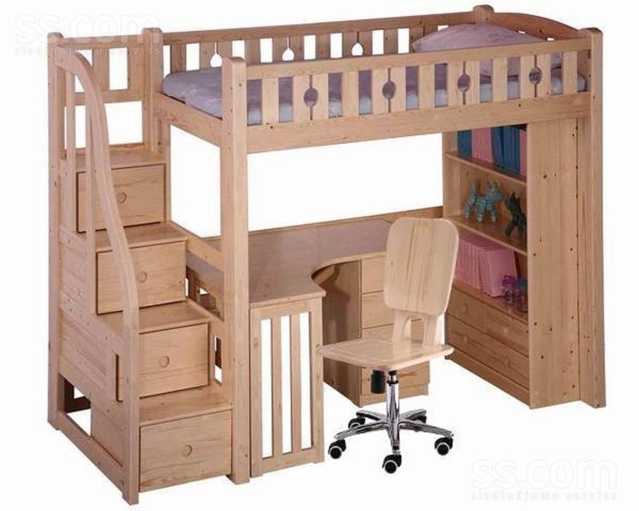 Kids loft bed with desk underneath