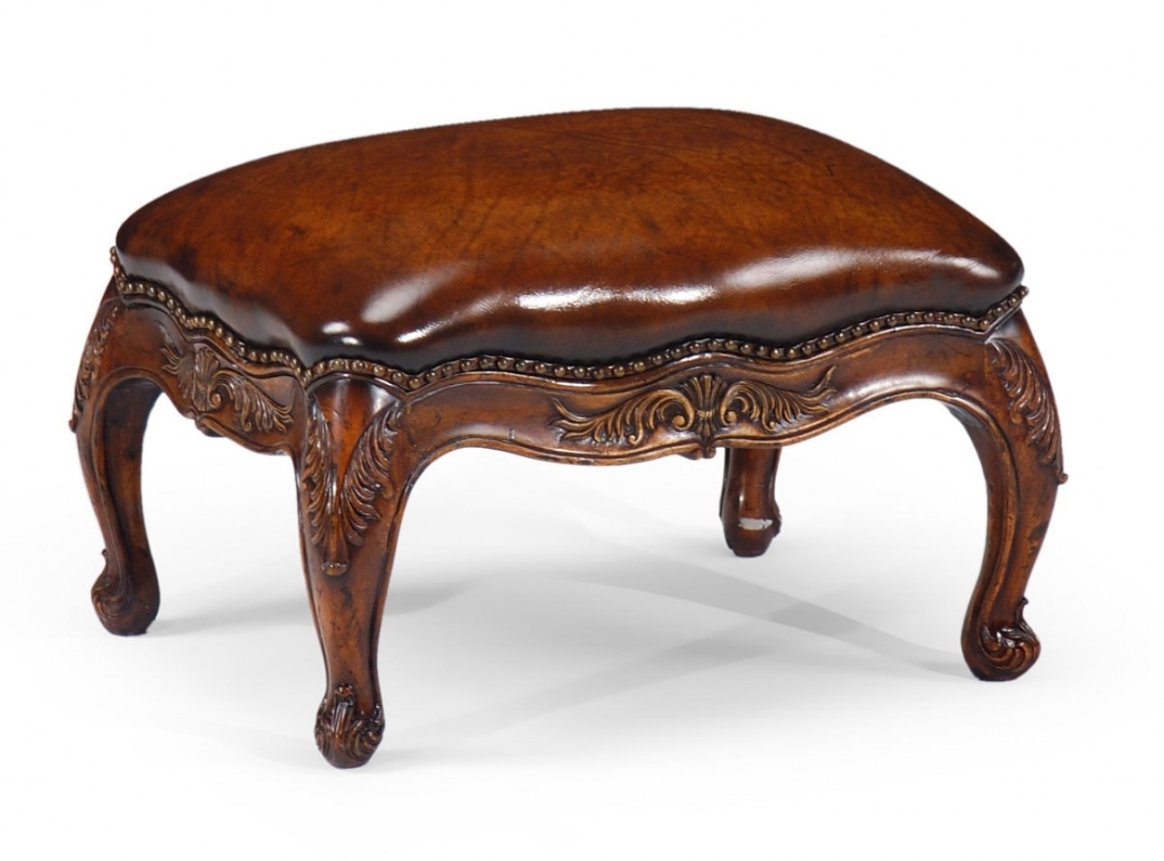 Upholstered furniture small footstool ottomans in medium walnut