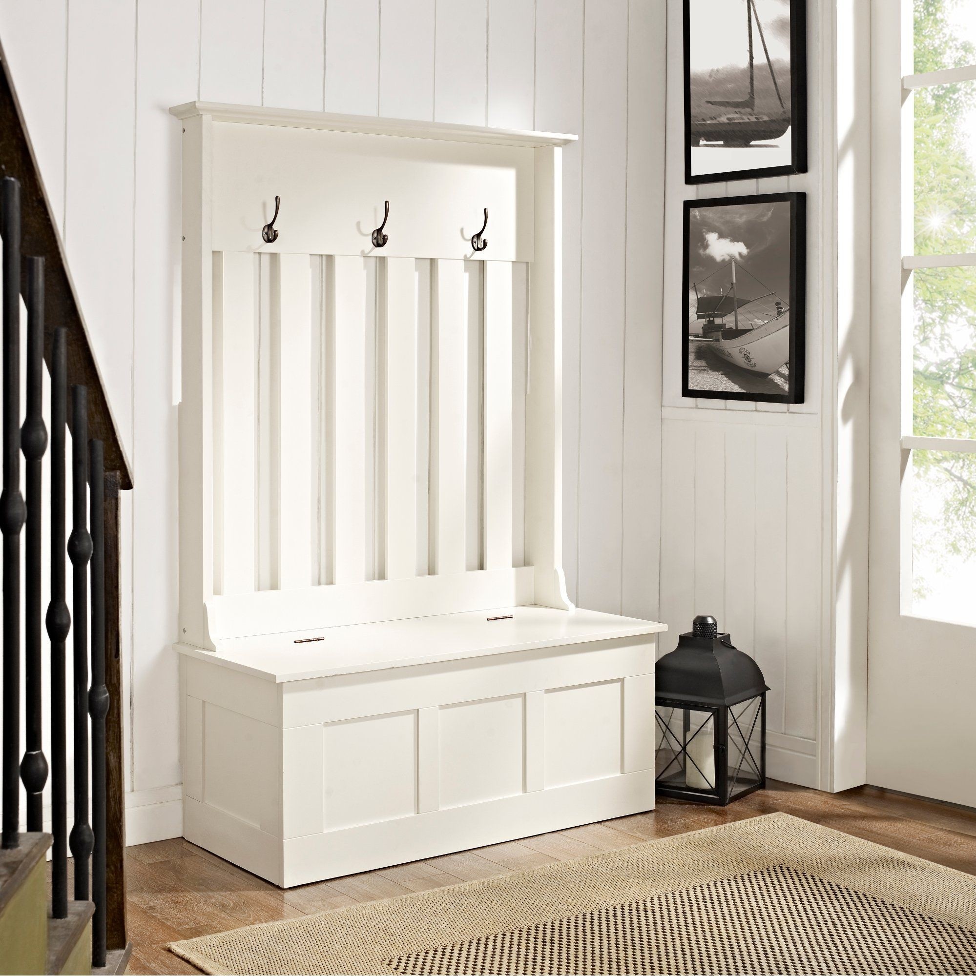 White ogden entryway hall tree storage bench 1