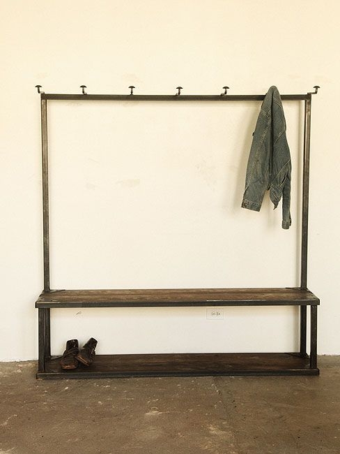 Coat rack bench industrial hall trees