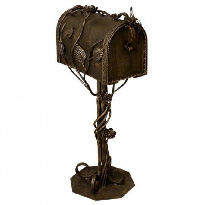Iron mailbox and post set burnished bronze contemporary mailboxes