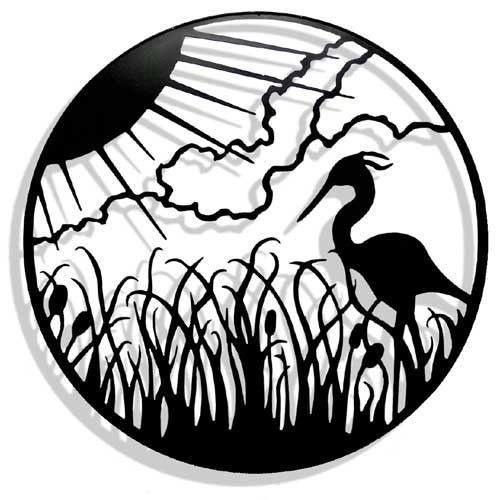 Heron in the round metal wall art sculpture