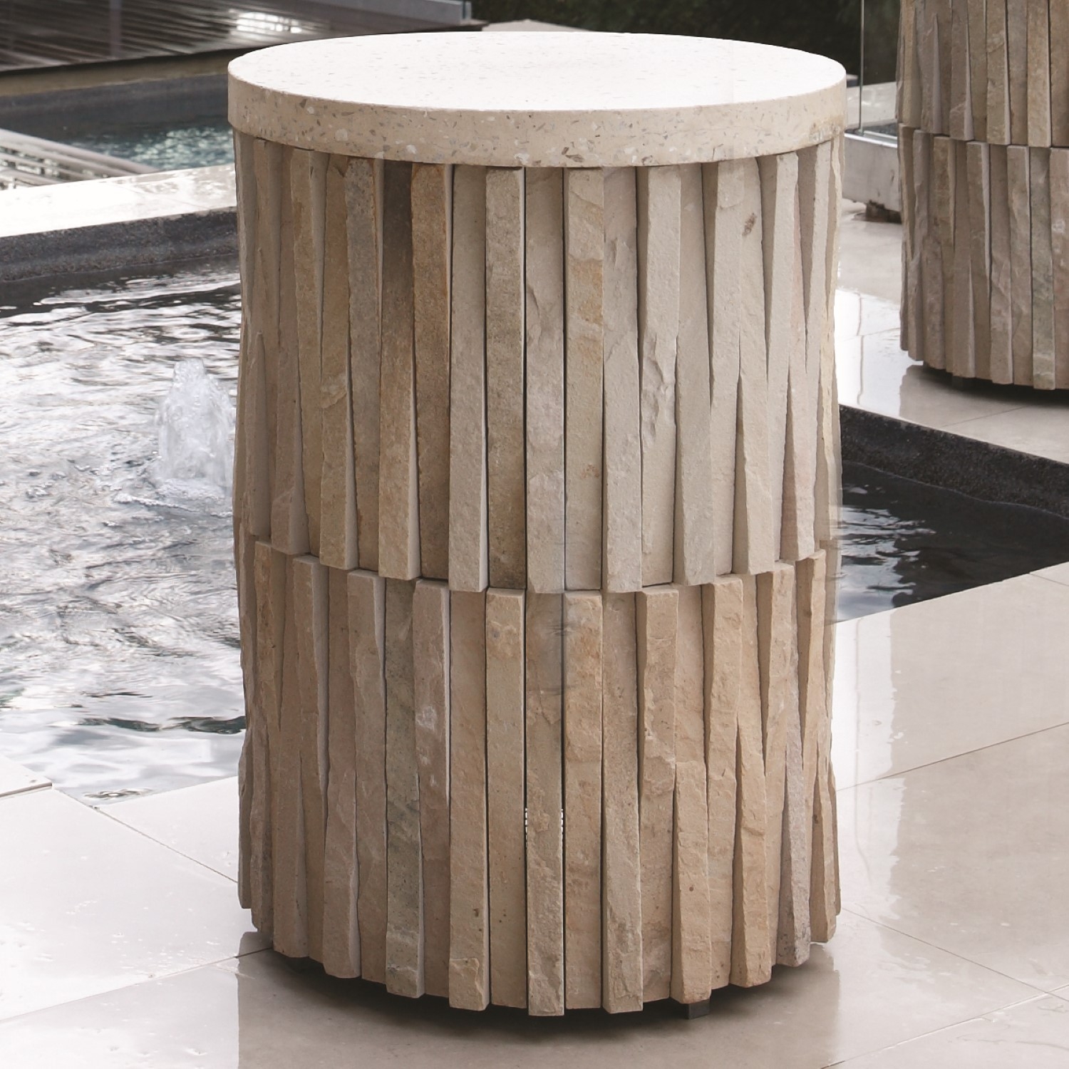 Round stone top coffee table 1