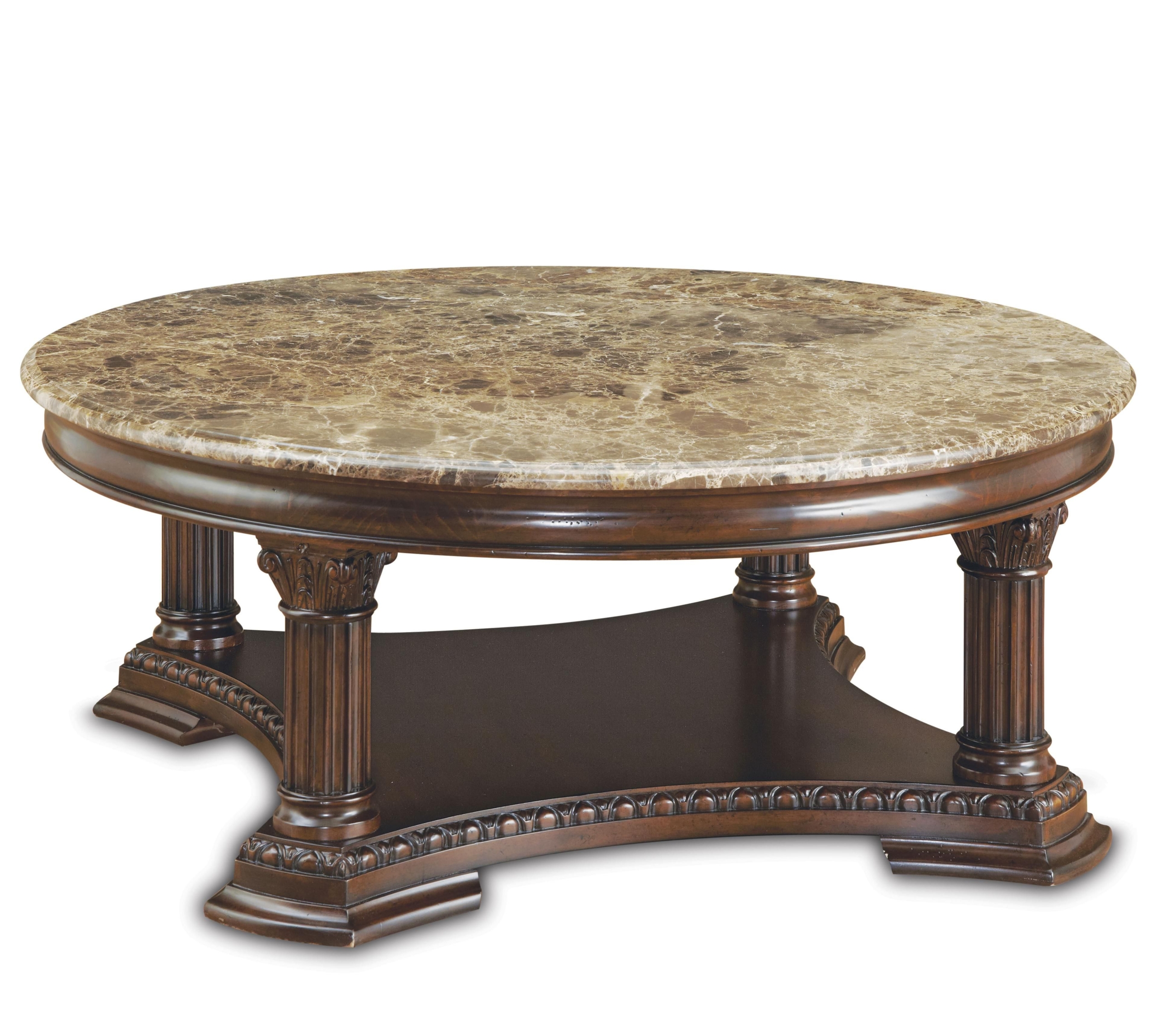 Round stone top coffee table