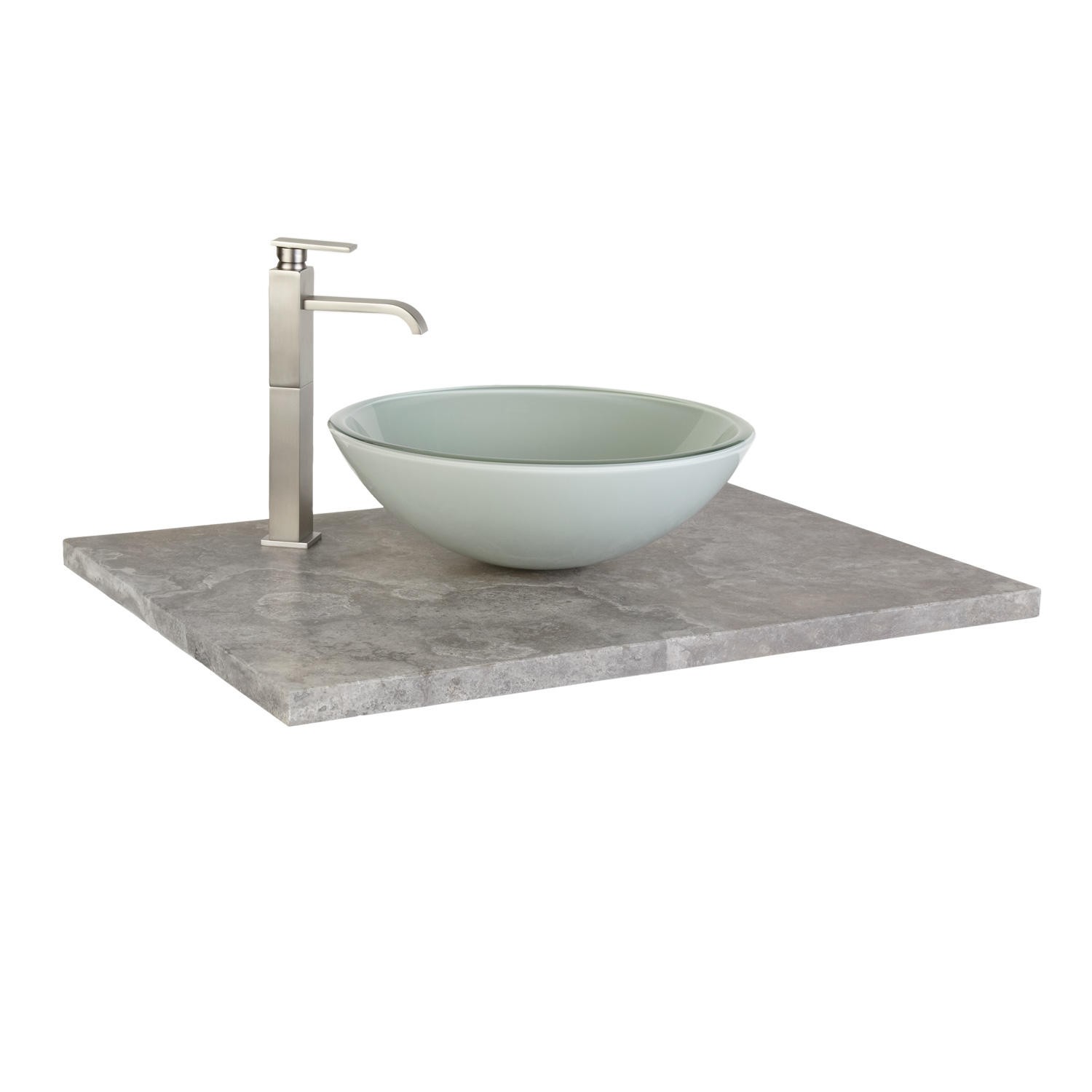 Glass vanity top for vessel sink