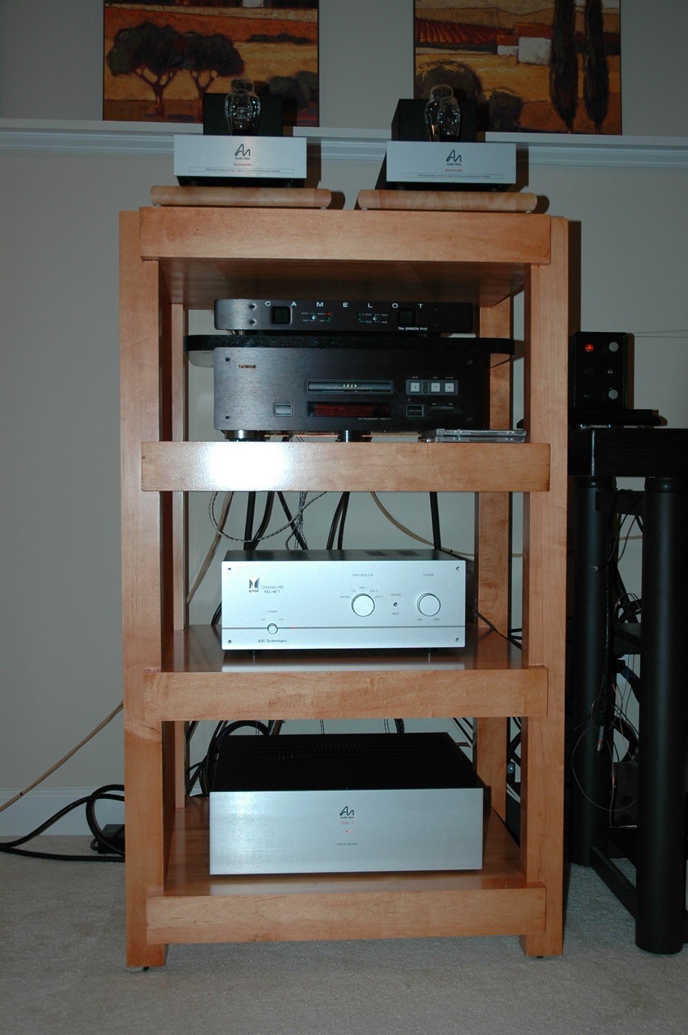 Maple high end audio stereo rack with black lacquer finish