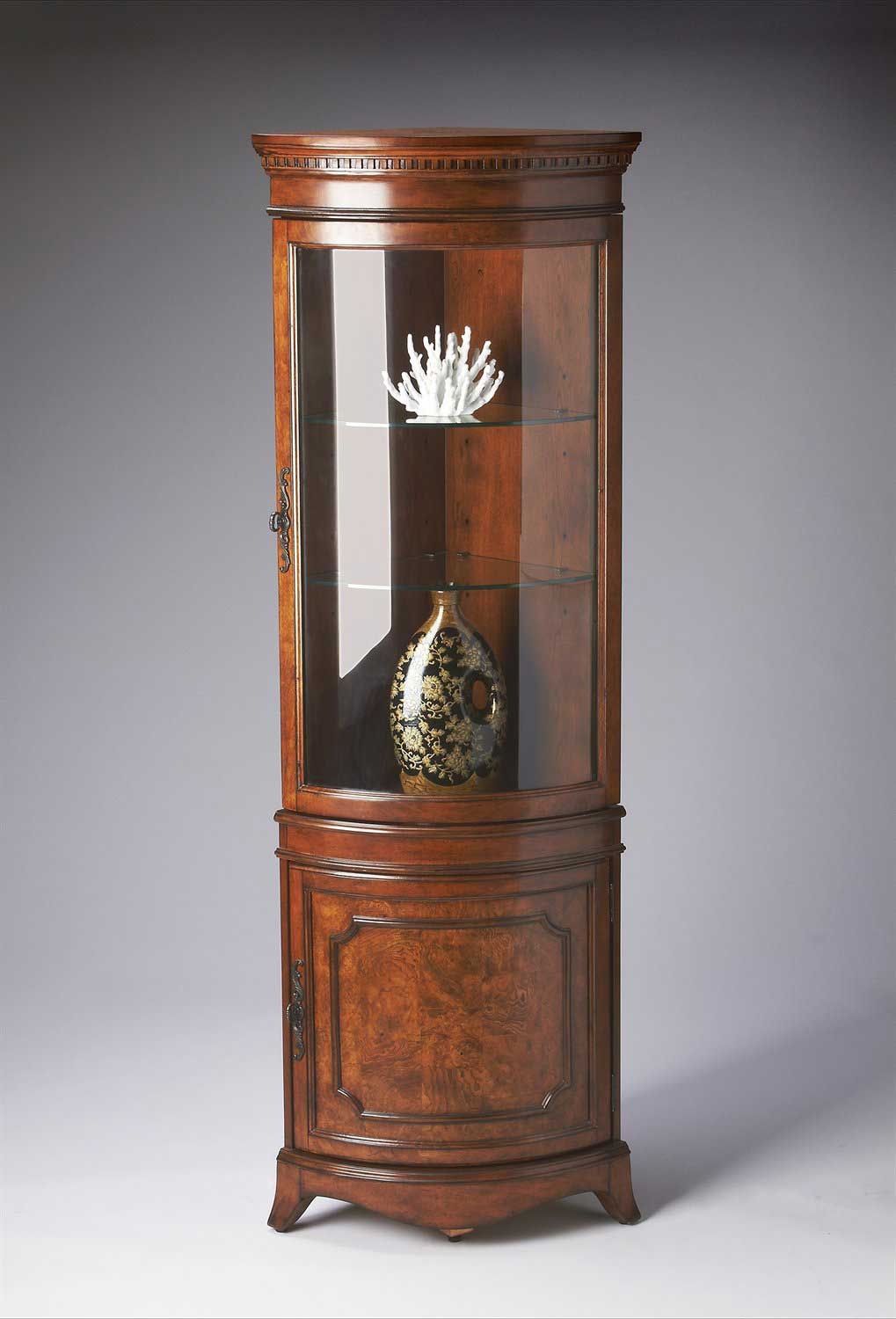 Corner curio cabinet for elegant home office