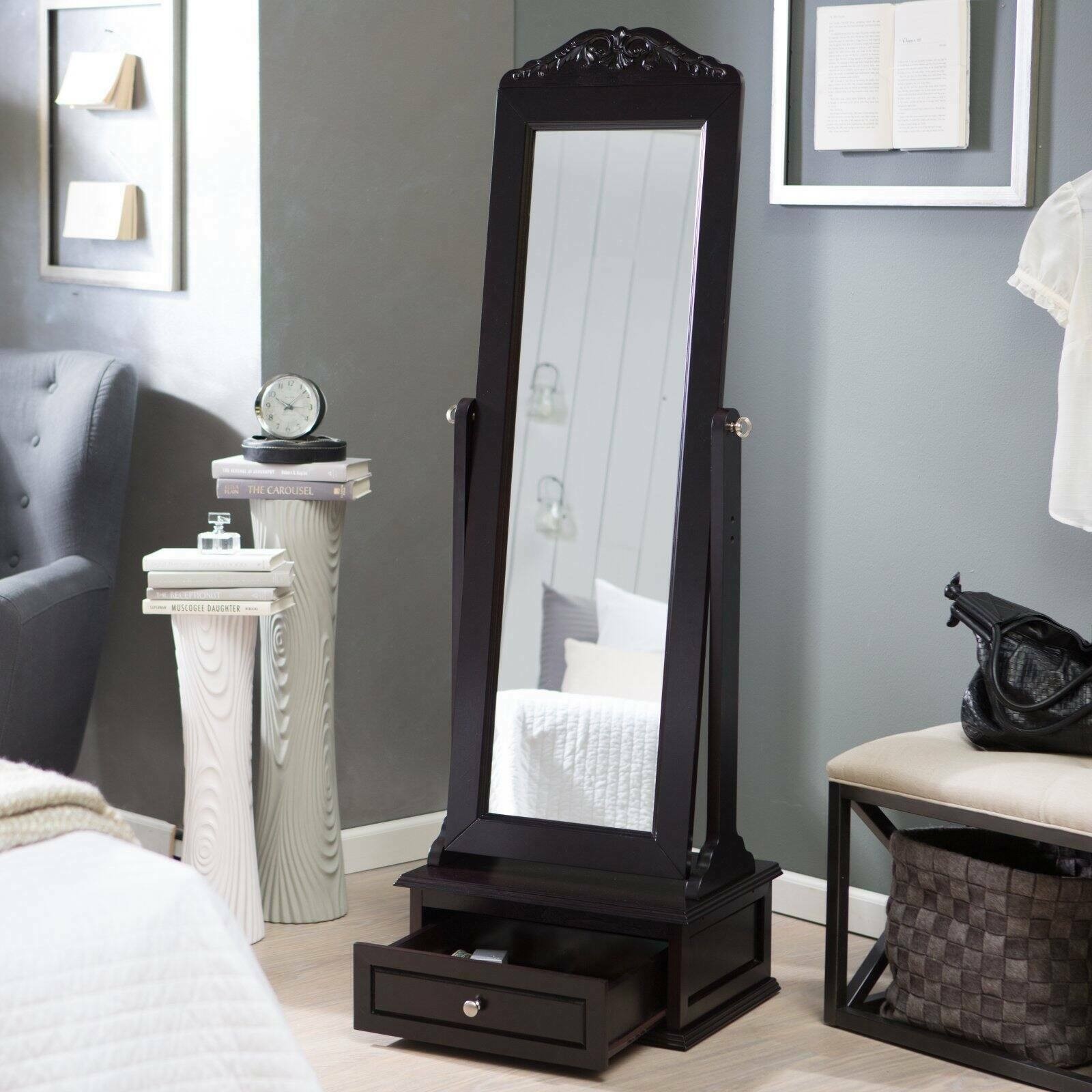 Floor standing mirror jewellery cabinet