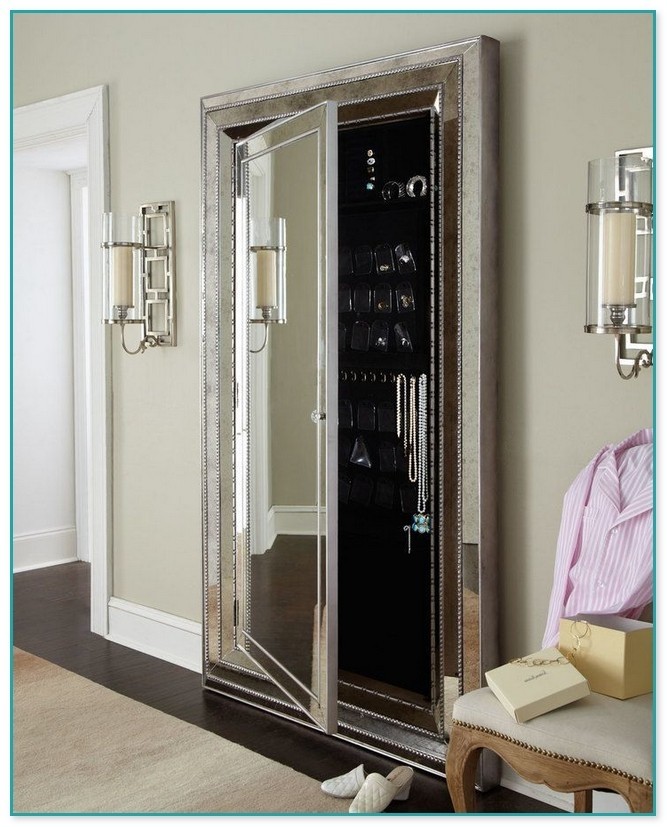 Floor standing mirror jewelry armoire
