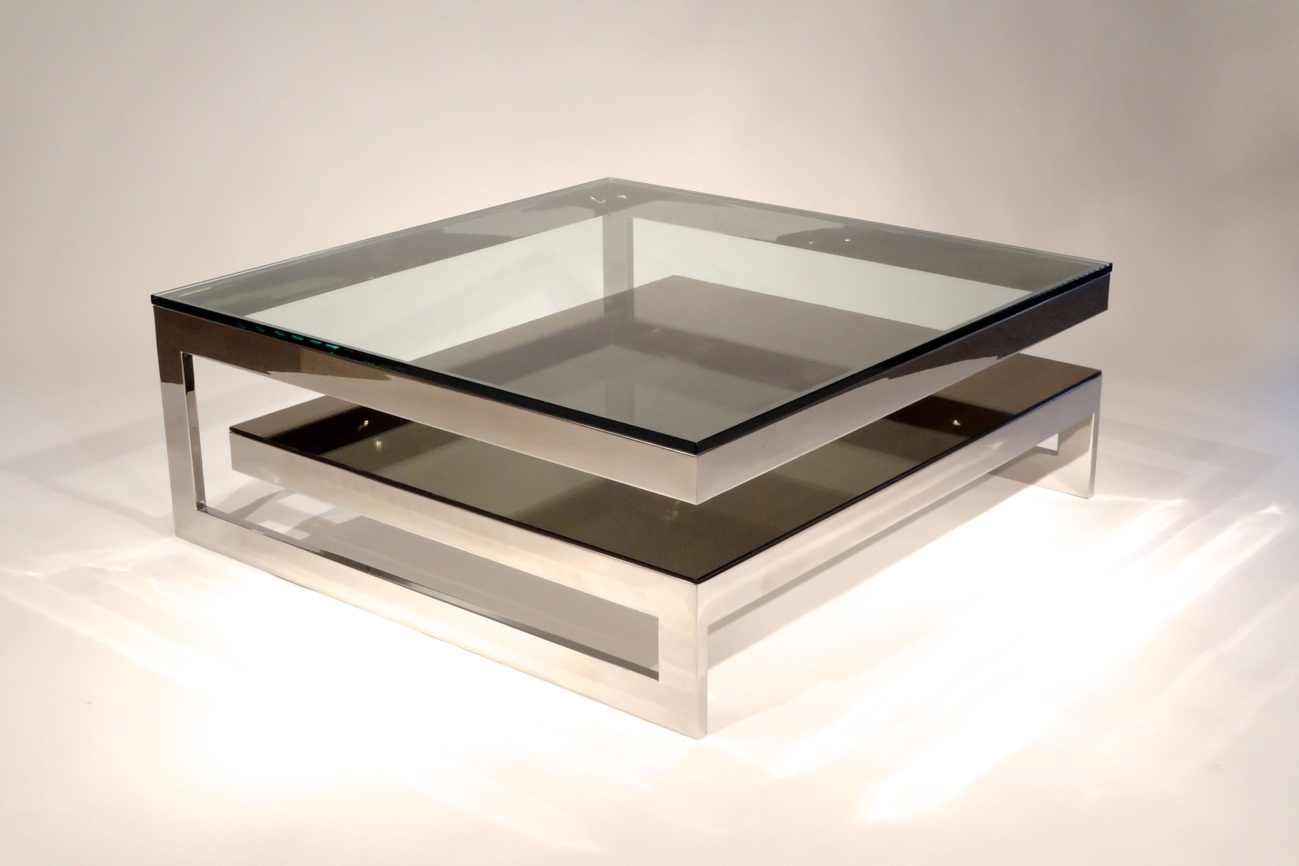 Coffee table glass top with stainless steel base for modern