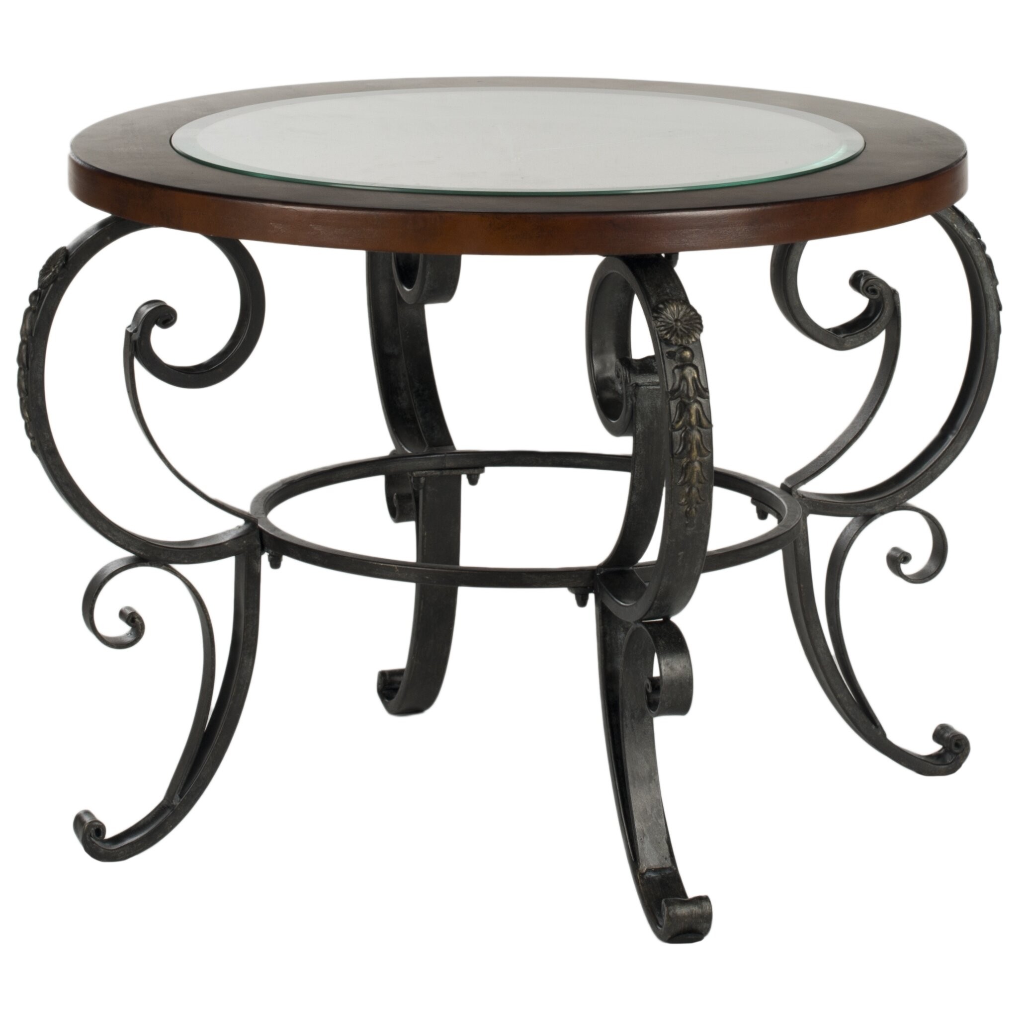 Glass top wood metal nautical style living room side accent