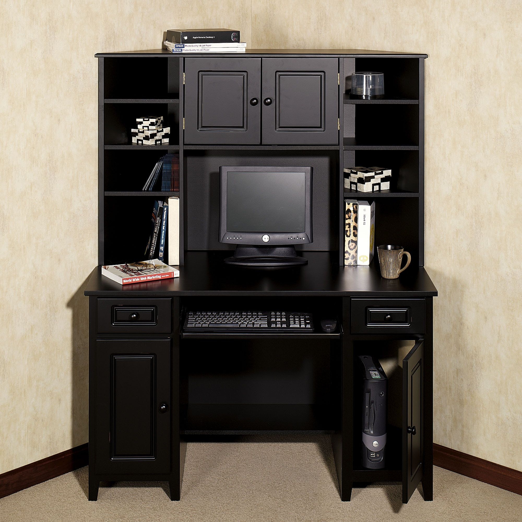 Home auston black corner desk with hutch
