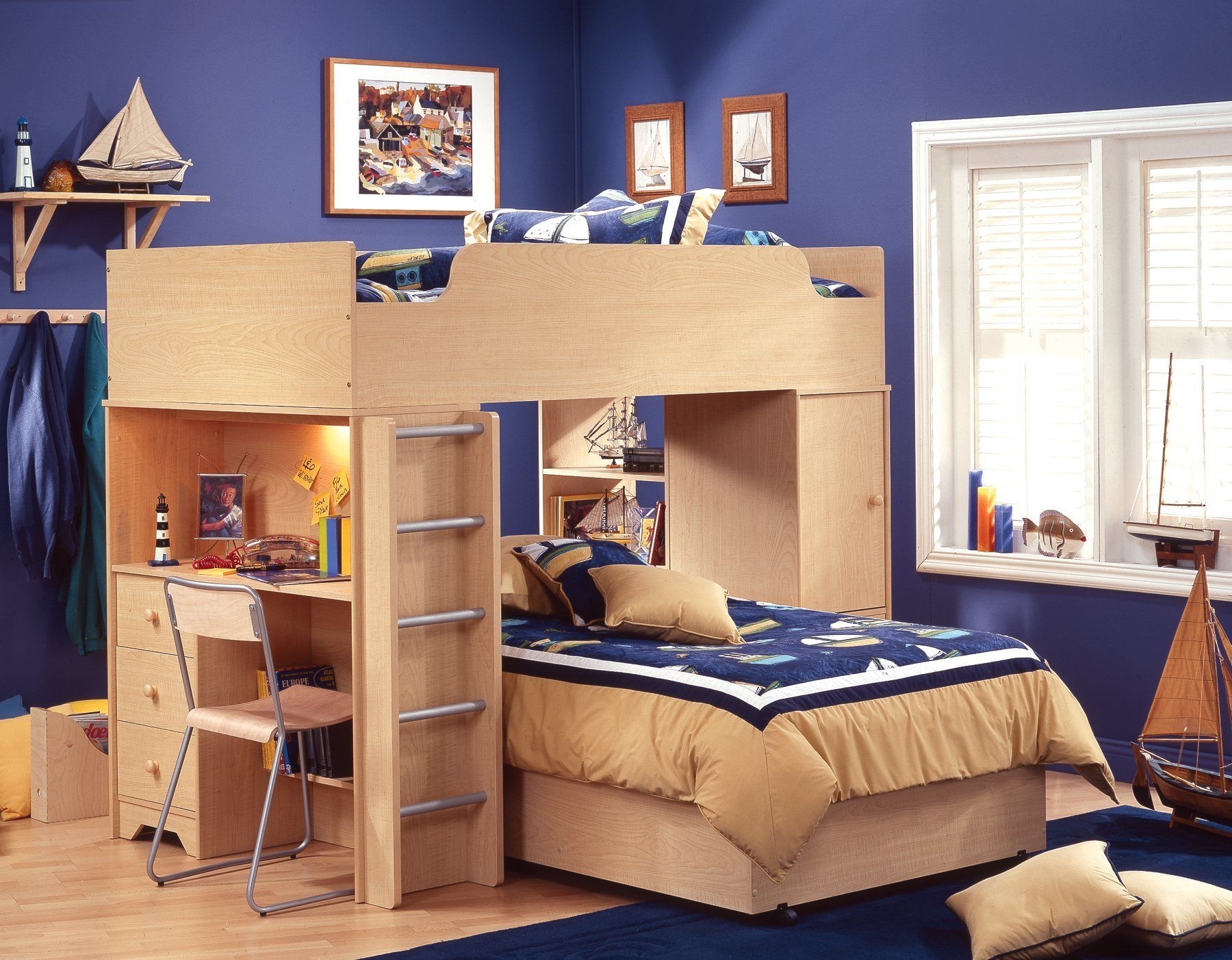 Student loft bed with desk