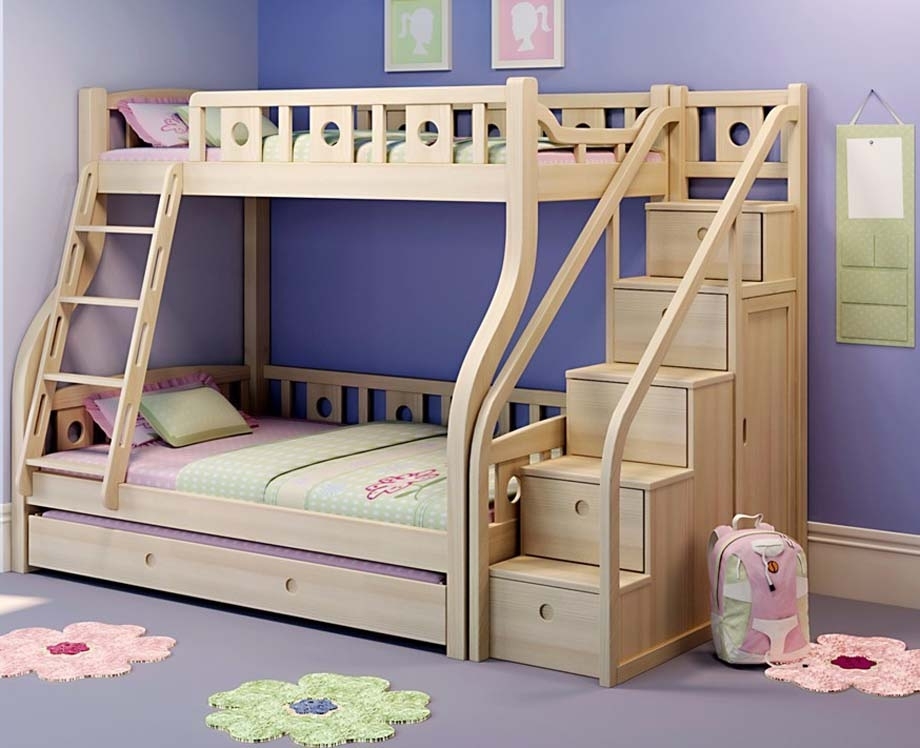 Wooden bunk beds with stairs 1