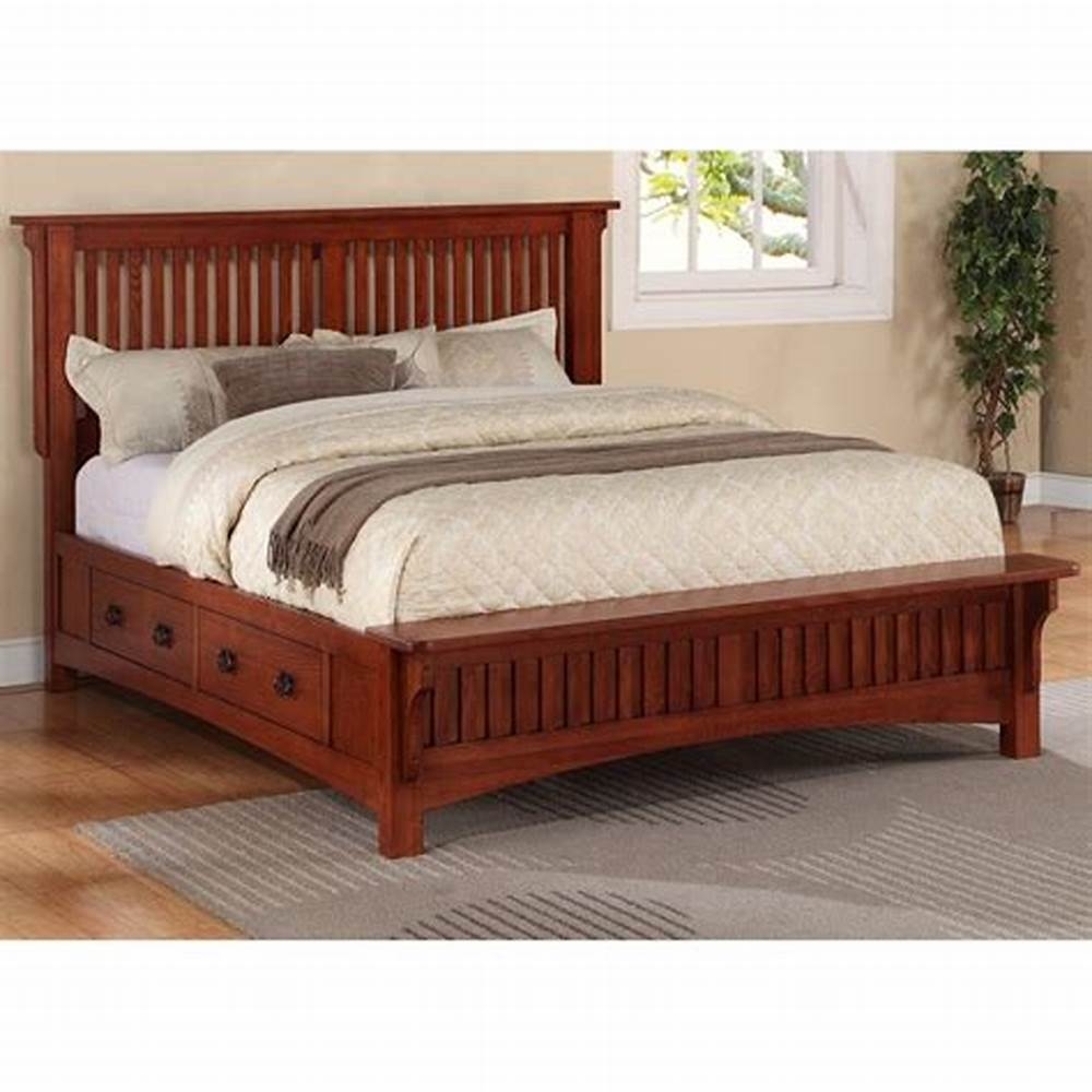 Mission wood platform storage bed in mission oak by michael