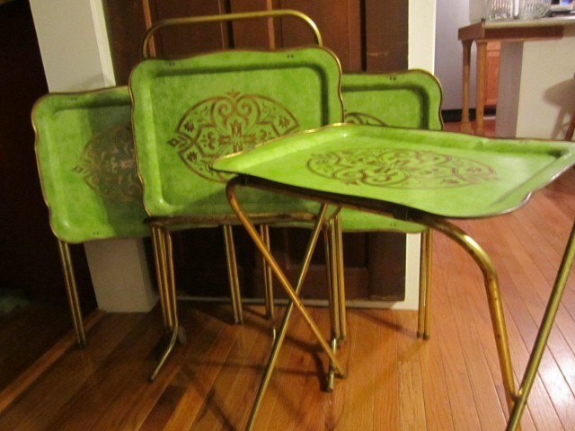 Vintage folding metal tv trays set of 4 plus stand