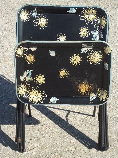 Vintage tin tray tv tables retro all metal folding tables