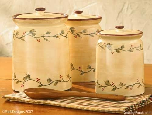 Set the country porch features the early riser ceramic canisters
