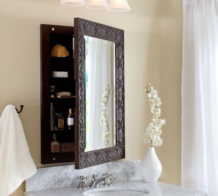 Wood framed medicine cabinets recessed
