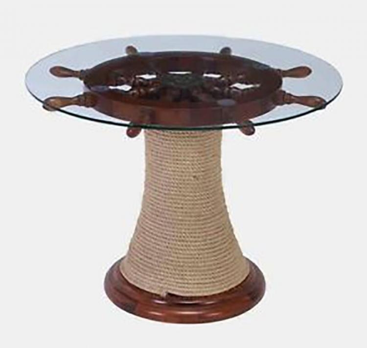 Glass table w ships rope winding base nautical furniture end