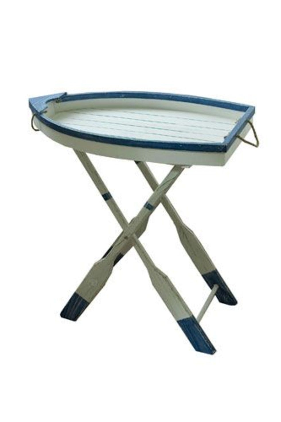 Nautical themed wooden boat tray side folding table