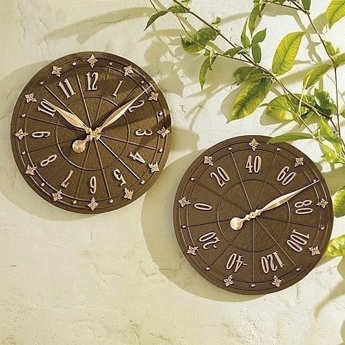 Fleur de lis outdoor clock thermometer set traditional outdoor decor