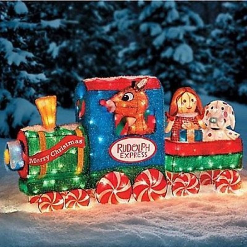 Rudolph reindeer friends train tinsel outdoor christmas decoration