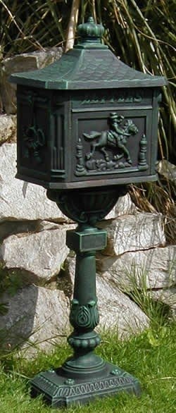 Iron post box gorgeous verdigris finished heavy weight cast iron