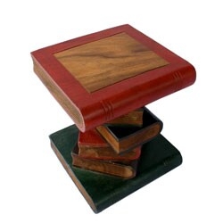 Carved painted book stack theme end table