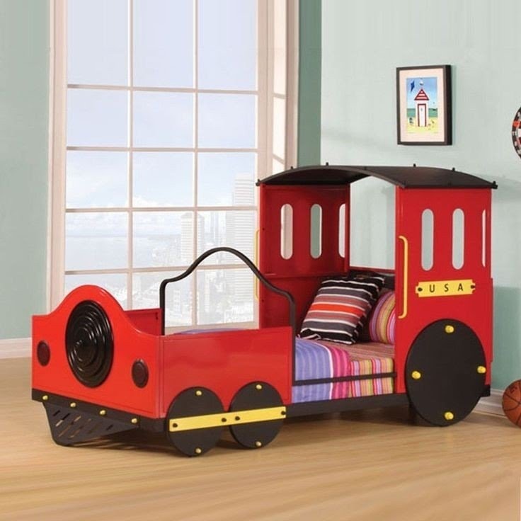 Nice gift kids boys children train style twin bed study