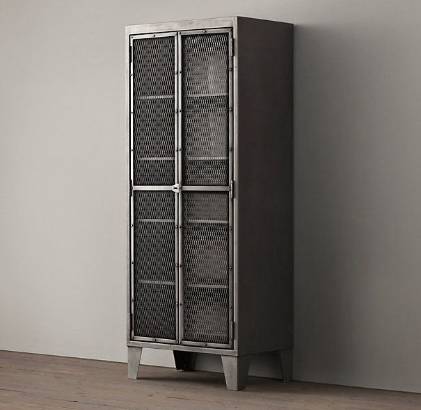 Circa 1900 french linen factory tall bath cabinet 26 w