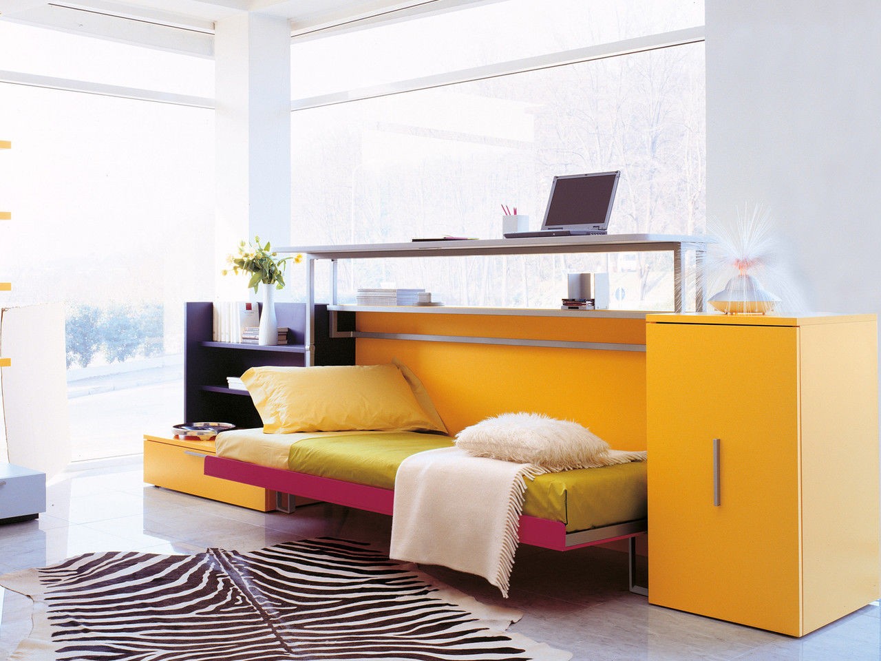 Folding bed comes with integrated storage and home office desk
