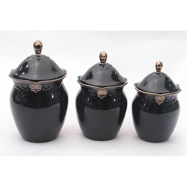 Certified international regency black 3 piece canister set