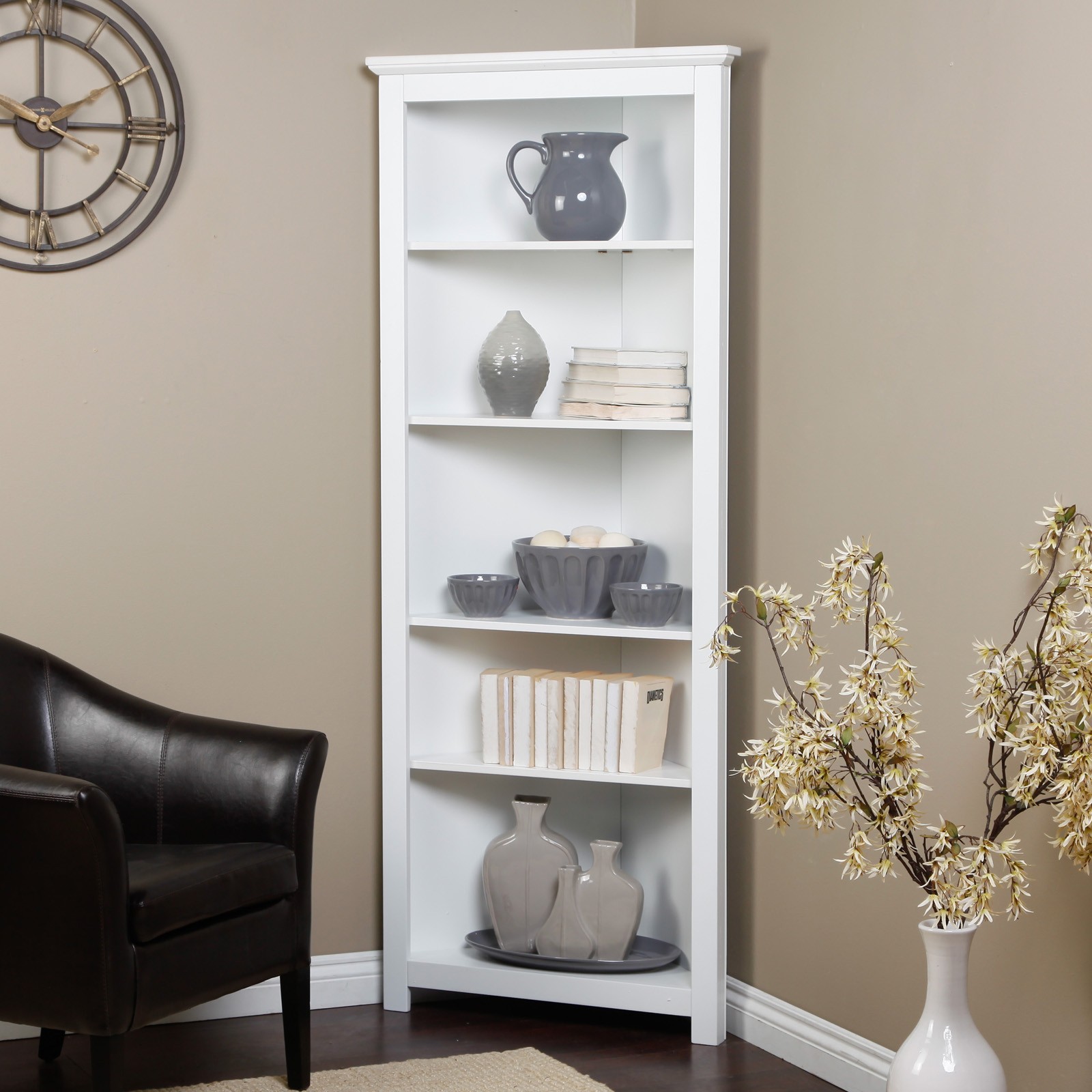 Redford white corner bookcase traditional bookcases cabinets and